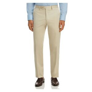 THE MENS STORE Mens Beige Flat Front Tapered Stretch Suit Separate Pants W44